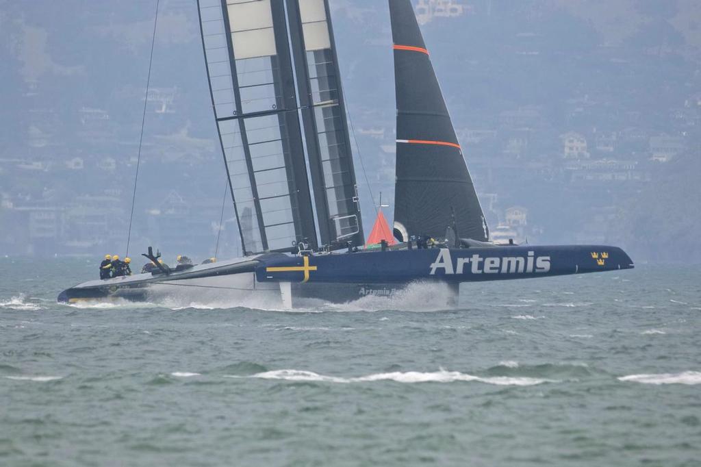 Oracle Team USA and Artemis Racing on the America’s Cup course July 30, 2013 © Chuck Lantz http://www.ChuckLantz.com